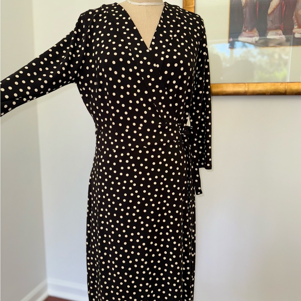 Ann Taylor Black and White True Wrap Dress with long Sleeves